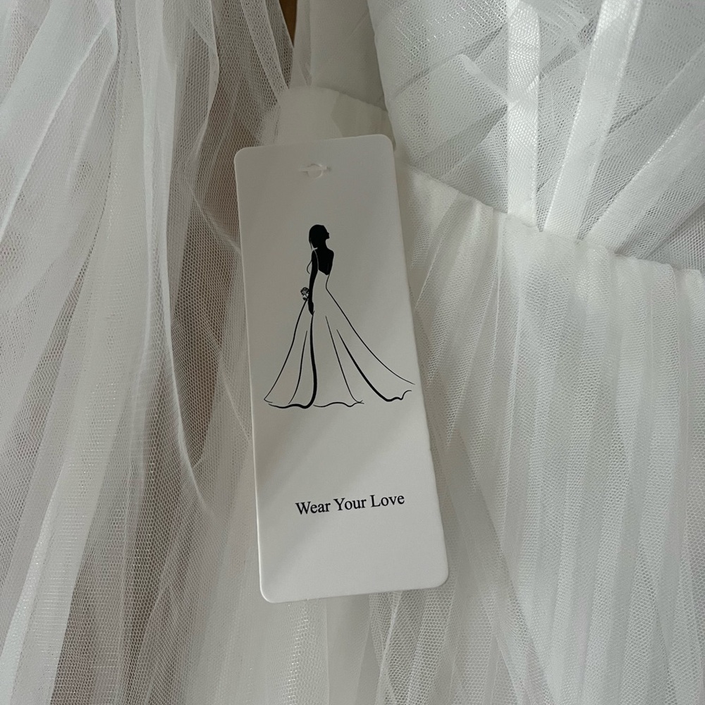 White Strapless Gown with Sheer Sleeves - Picture 4 of 6